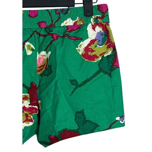 J. Crew Hibiscus Flowers Floral Boardwalk Linen Shorts Pockets 0 Kelly Green - Picture 5 of 15